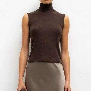 Leset Women's Brown Lauren Sleeveless Turtleneck Sweater Size Small- FOR GRACE